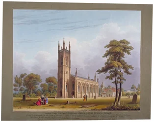 Vista suroeste de la Iglesia de San Nicolás, Tooting, Londres, 1832