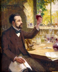 Louis Pasteur estudiando la fermentación del zumo de uva