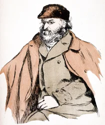 Retrato ilustrado de Paul Cezanne (1839 - 1906), artista francés y pintor postimpresionista. (grabado)