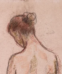 Desnudo de una mujer de pie de cuerpo entero, desde atrás