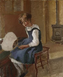 Retrato de Jeanne sosteniendo un abanico