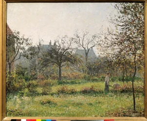 Mujer en un huerto, mañana de otoño, jardín de Eragny