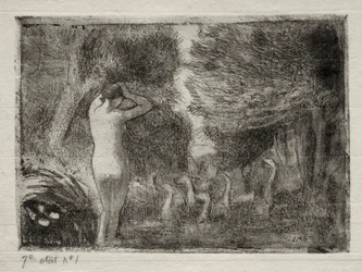 Bañistas y gansos