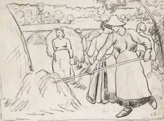 Estudio composicional de cosechadores en un paisaje, c. 1893