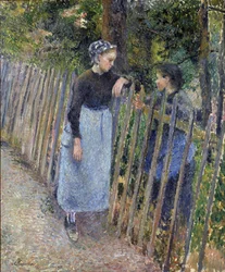 Pintura ""Conversación"" de Camille Pissarro (1830-1903) hacia 1881 Dim 65,3x54 cm Museo Nacional de Arte Occidental, Tokio