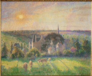 Paisaje en Eragny: iglesia y granja de Eragny (óleo sobre lienzo)