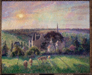 Paisaje en Eragny, iglesia y granja