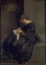 Mme Pissarro cosiendo, c. 1860