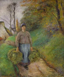 Campesina llevando dos fardos de heno