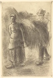 Campesinos llevando heno, 1900