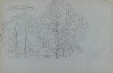 Estudio de árboles, con un ligero estudio de una barcaza, 1859