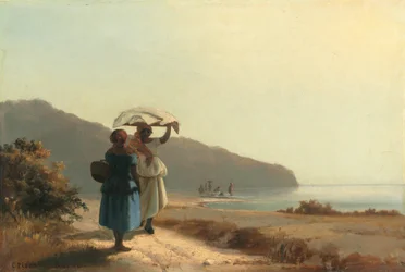 Dos mujeres charlando junto al mar, St. Thomas