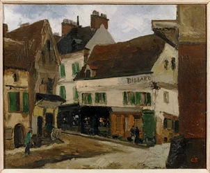 Une place a la Roche-Guyon - plaza en La Roche-Guyon ... (pintura sobre lienzo)