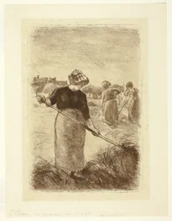 Mujeres volteando el heno