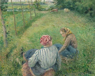 Campesinas descansando en los campos cerca de Pontoise