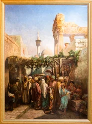 Paseantes alrededor de la columnata de Baco en Latakieh (óleo sobre lienzo)