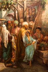 Paseantes alrededor de la columnata de Baco en Latakieh (óleo sobre lienzo)