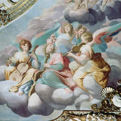 Detalle de los ángeles músicos de la bóveda del coro (fresco)