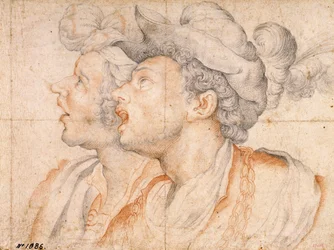 Dos cabezas de jóvenes, Sanguina y tiza sobre papel de Camillo Procaccini, hacia 1590 - Museu Nacional d