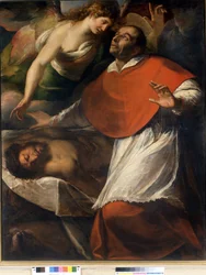 San Carlos Borromeo San Carlo Borromeo observa a Cristo muerto. Pintura de C. Procaccini. Pinacoteca de Brera. Milán