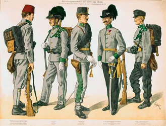 Cinco uniformes diferentes de soldados del Austro ...