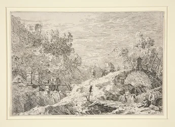 Paisaje de montaña con cinco puentes, del Vedute (Vistas)