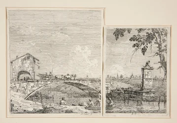 El vagón que pasa por un puente [y] El pequeño monumento (bajo un árbol), de la serie Vedute (Vistas)