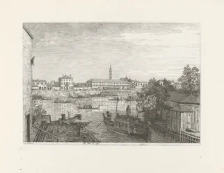 Lugar de amarre en Dolo All Porte di Dolo (título sobre el objeto) Rostros en lugares existentes e inventados (título de la serie) Vedute altre prese da i Luoghi altre ideate da Antonio Canal (título de la serie)