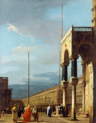 Canaletto - La plaza mirando al noroeste con el nártex de San Marcos c.1723-24