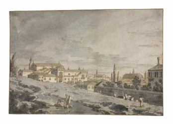 Vista de Padua desde fuera de las murallas de la ciudad con la iglesia de San Francesco