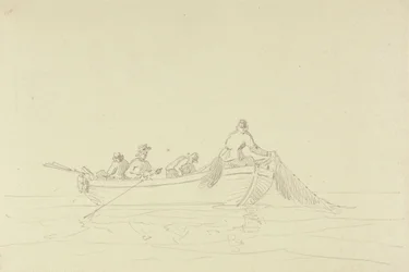 Boceto de pescadores en una barca