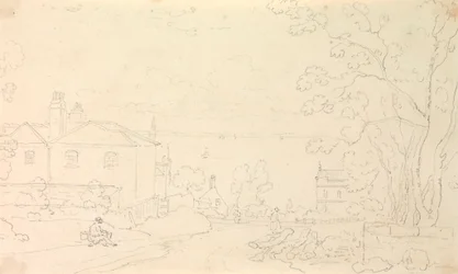 Boceto de casas cerca de la orilla, Isla de Wight