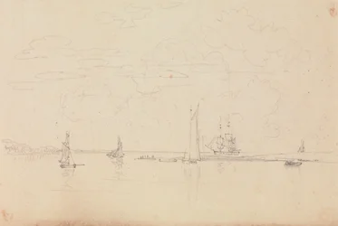 Boceto de veleros en un puerto