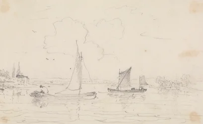 Boceto de dos veleros en el agua