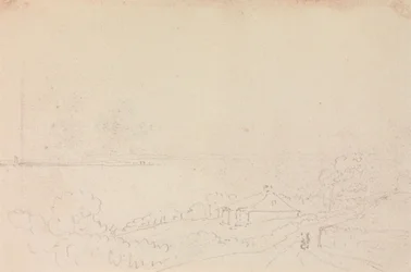 Boceto de una cabaña cerca de la costa