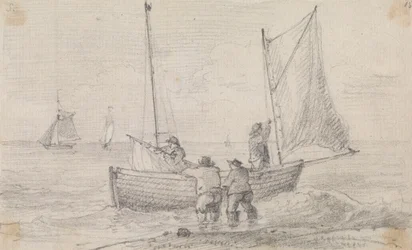 Boceto de un grupo preparando las velas cerca de la orilla, Hastings