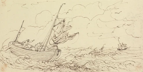 Boceto de un barco en un mar tormentoso