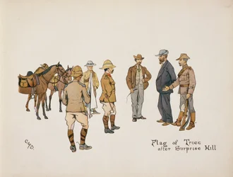 Bandera de tregua después de Surprise Hill, de The Leaguer of Ladysmith, 1900