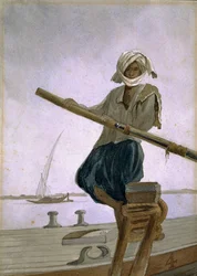 Barquero en el río Indo, India