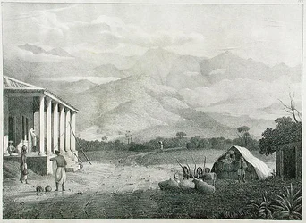 El paso de Seremoogy, o Streemoogy, montañas de Neelgherry, lámina 1 de Vista de los Neilgherries, o Montañas Azules de Coimbetoor, India del Sur por el Capitán McCurdy, publicado en 1830