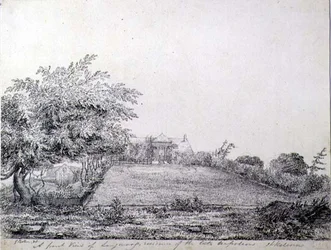 Vista frontal de la residencia Longwood de Napoleón I en la tarde, Santa Elena