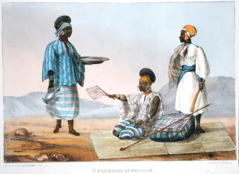 Mujeres negras de Sudán, de «Narrative of Travels in Northern Africa in the Years 1818-19 and 1820», grabado por Denis Dighton (1792-1827), publicado en 1821