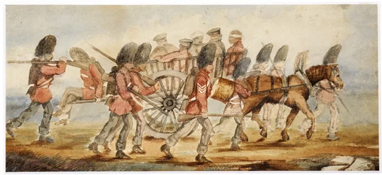 Los heridos siendo transportados desde el campo de Inkermann