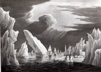 Paso a través del hielo, 16 de junio de 1818 grabado por D. Havell