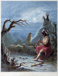 Indio tocando una flauta - en “The iris: an illuminated souvenir for 1802”, dibujado por Capt Eastman, ed. Hart, Philadelphia