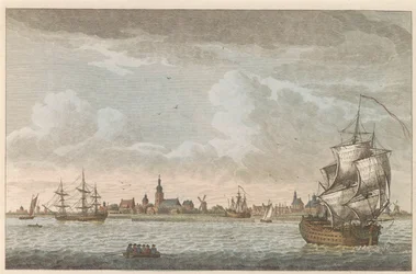 Vista de Hoorn, hacia 1790 Vista de la ciudad de Hoorn / Vue dela Ville de Horn, situee sur le bord du Zuiderzee (título sobre el objeto)