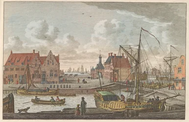 Puerta del puerto de Harlingen, hacia 1790 De Haven Poort en Harlingen / Vue de la porte au port à harlingen - premier port dela Frise (título sobre objeto)