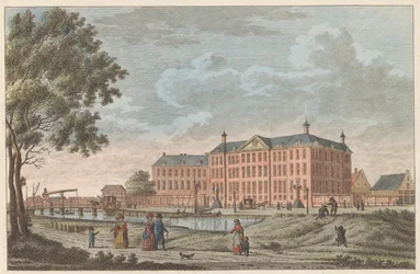 Lutherse Diaconiehuis te Amsterdam, ca. 1790 Luthersche Diaconie en Bestedelingenhuis te Amsterdam / Hospicio para huérfanos luteranos y casa de huéspedes para la vejez de esta religión (título sobre el objeto)