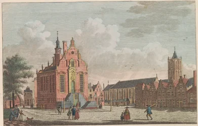 Mercado y ayuntamiento de Schiedam, hacia 1790 The Market and City Hall in Schiedam / Marché et hotel de ville à Schiedam (título sobre el objeto)