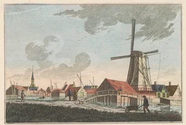 Nieuwendam, alrededor de 1790 Nieuwendam. Al oeste, se puede ver desde el Meerdijk (título sobre el objeto)